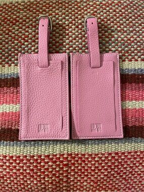 Designers Guild Pink Pebbled Leather Luggage Tags - Pair